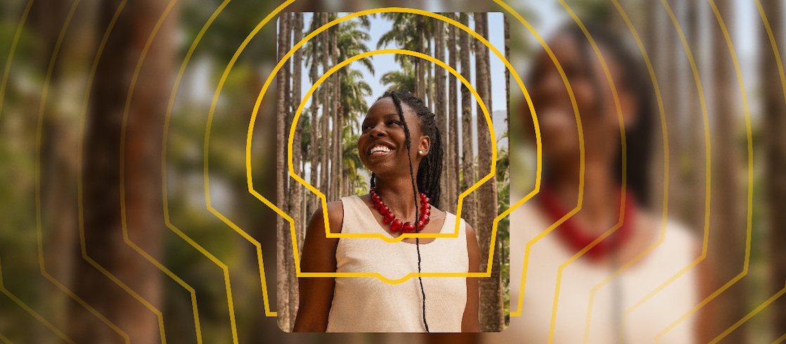 A influenciadora Gabi de Pretas no Jardim Botânico do Rio de Janeiro.