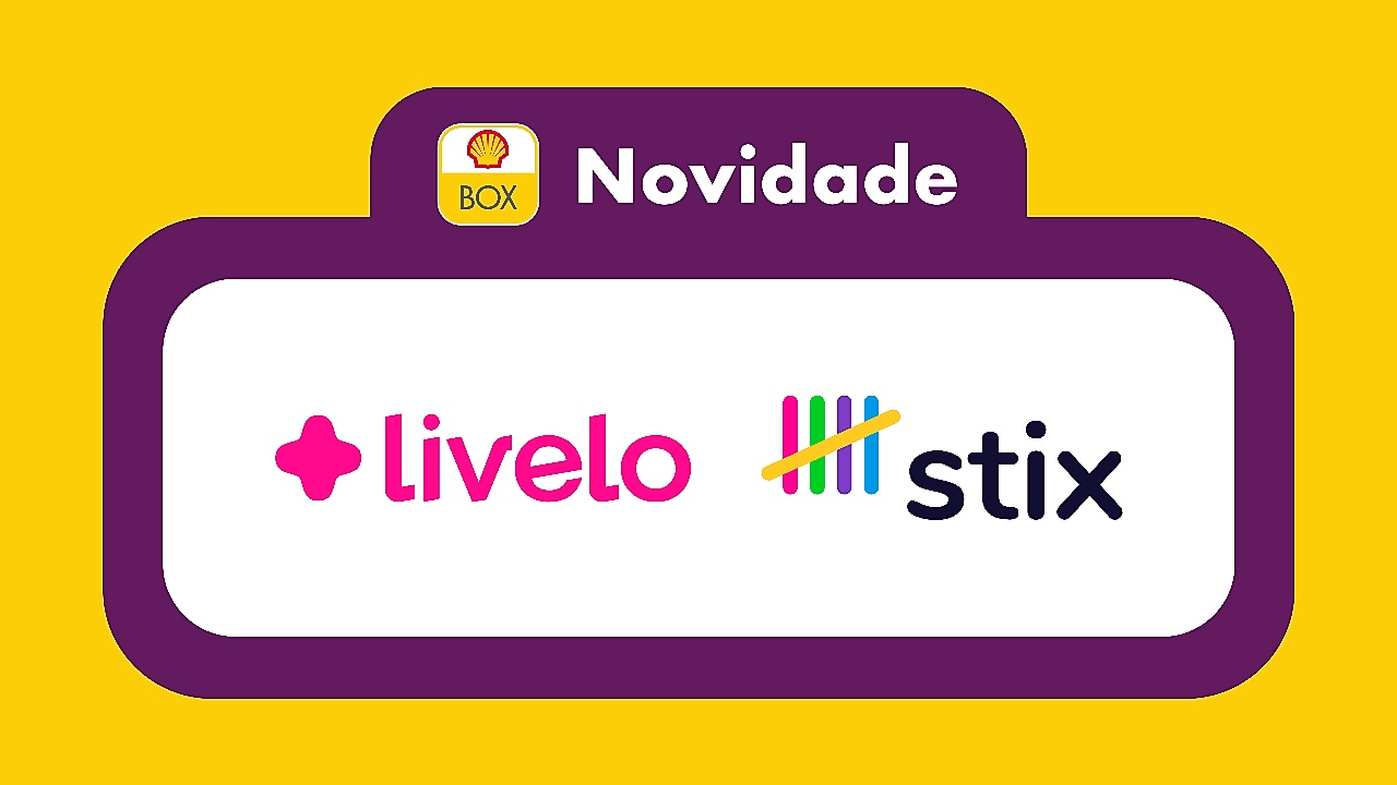 Imagem com assinaturas visuais de Shell Box, Livelo e Stix