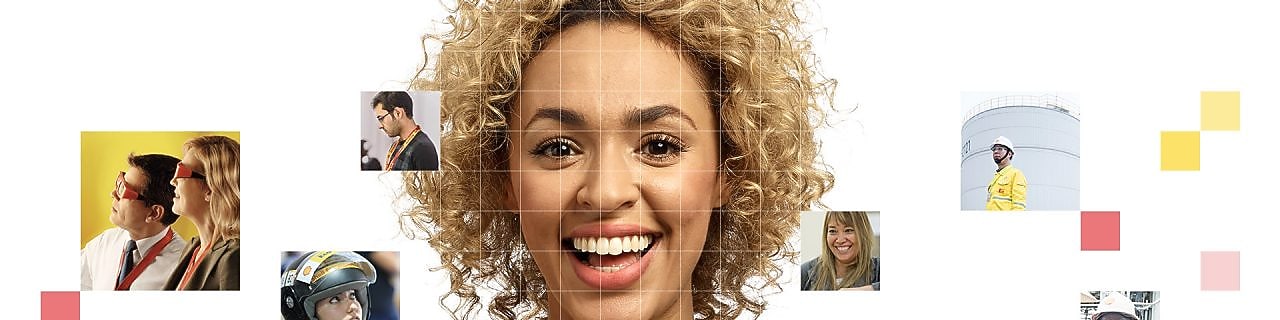 Female with short light brown curly hair wearing a mustard-coloured jumper, with a mosaic of images surrounding her.
