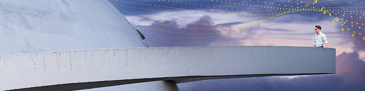 Man standing on a platform high up