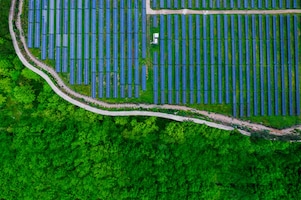 High angle view of scolar panels in agricultural landscape in brazil
