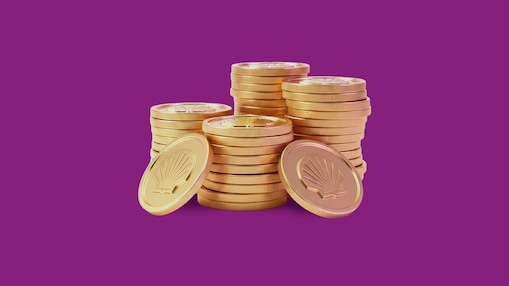 Ilustração de pilhas de moedas com concha da Shell