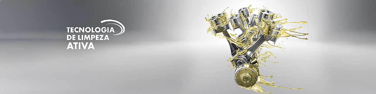 Ilustração de engrenagem lubrificanda e logo da tecnologia de Limpeza Ativa