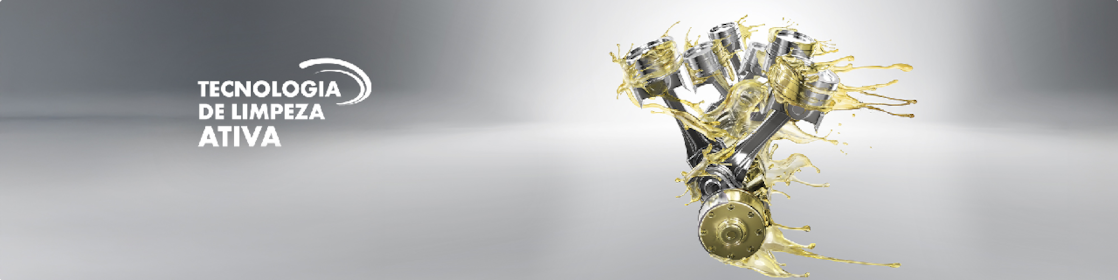 Ilustração de engrenagem lubrificanda e logo da tecnologia de Limpeza Ativa