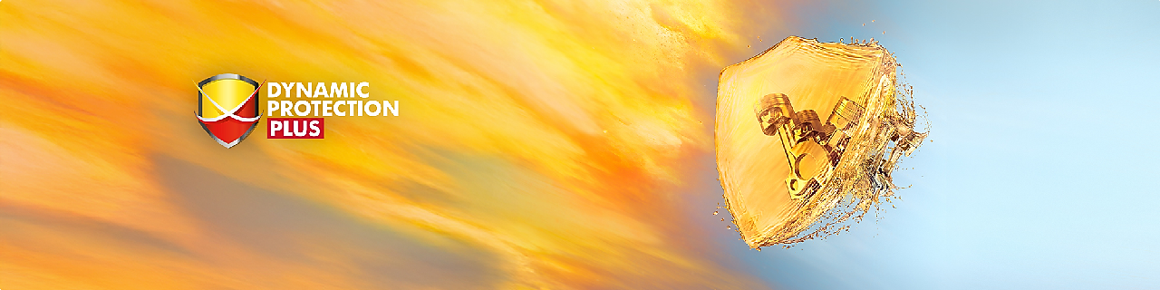 Ilustração de engrenagem lubrificada com óleo e logo Dynamic Protection Plus