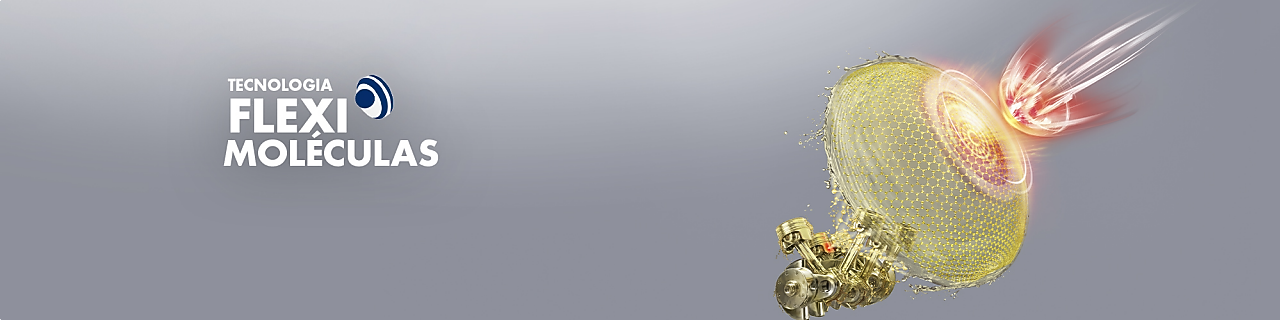 Ilustração da atuação da fleximoléculas e logo dessa tecnologia