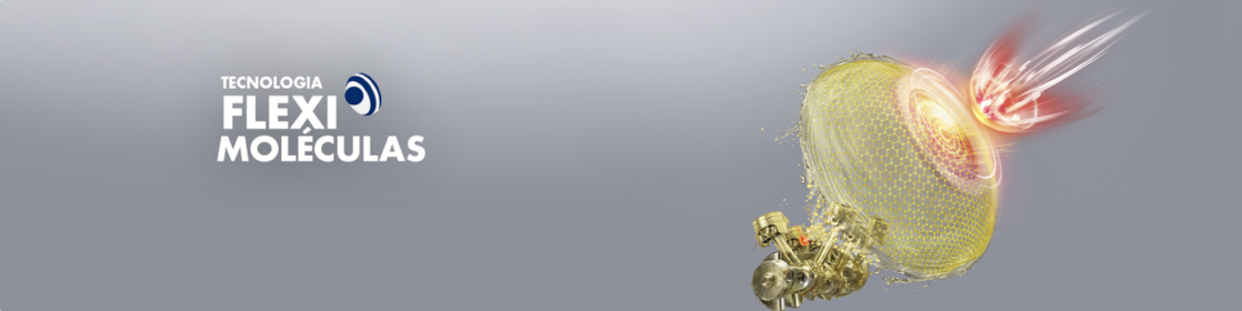Ilustração da atuação da fleximoléculas e logo dessa tecnologia