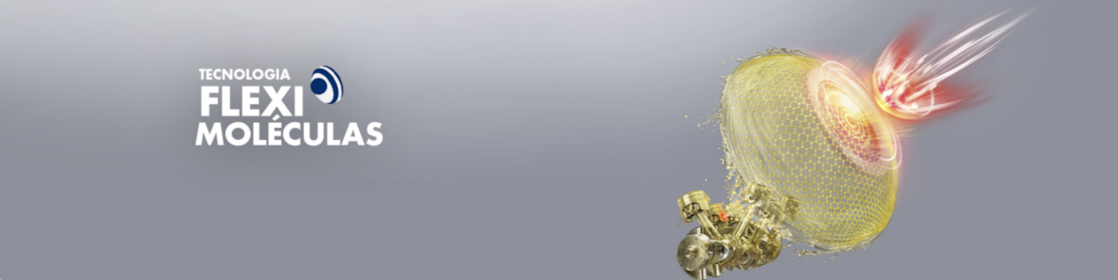 Ilustração da atuação da fleximoléculas e logo dessa tecnologia