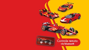 Peça de divulgação da promoção Lendas colecionáveis com quatro modelos de miniaturas exclusivas da Scuderia Ferrari HP
