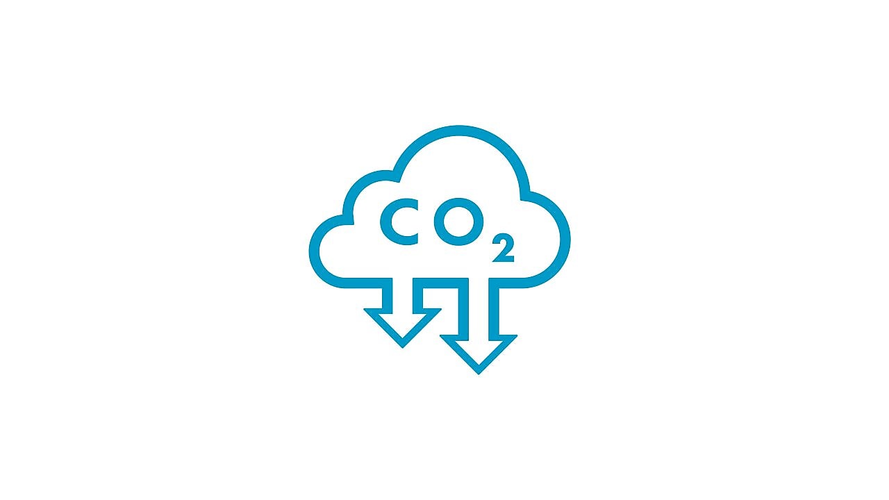 Ícone de uma nuvem com o texto CO² e duas setas apontando para baixo