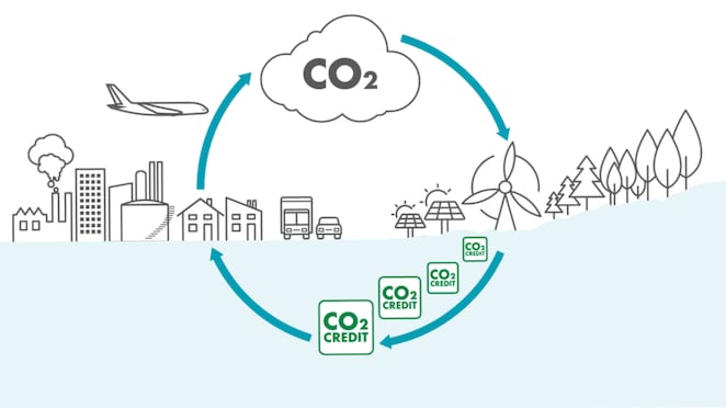 Ilustração de um ciclo de compensação de carbono