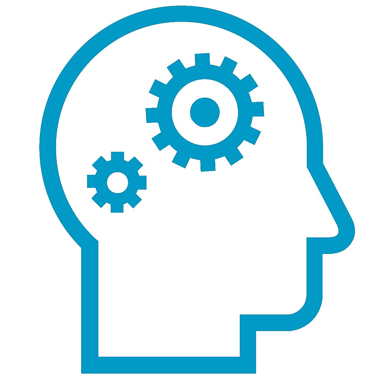 contorno de cabeça azul com engrenagens dentro