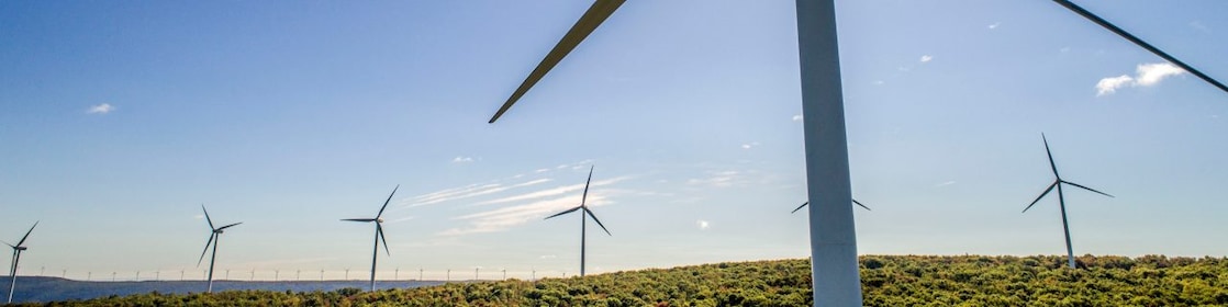 Turbinas eólicas em área terrestre