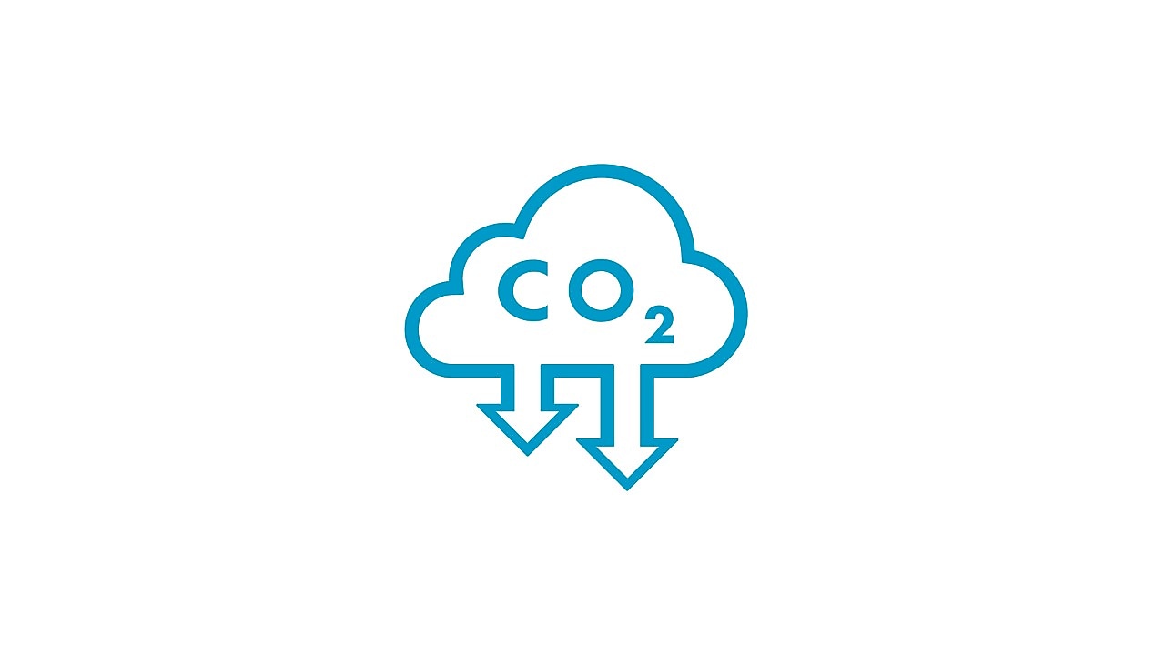 Ícone de uma nuvem com o texto CO² e duas setas apontando para baixo