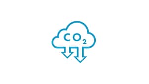 ícone de uma nuvem com a fórmula do gás carbônico e duas setas apontando para baixo.