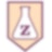 Logotipo com fundo em tom bege claro, contornado por um escudo roxo. No centro, há um frasco de laboratório branco com contorno roxo, simbolizando ciência ou química. Dentro do frasco, a letra "Z" aparece em destaque na cor roxa.